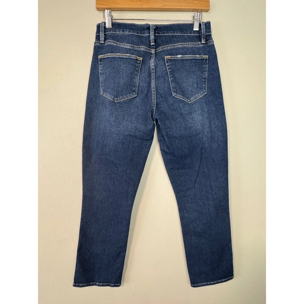 FRAME Le High Straight Jeans Dark Wash Denim Women's Size 28 x 26‎ Distressed